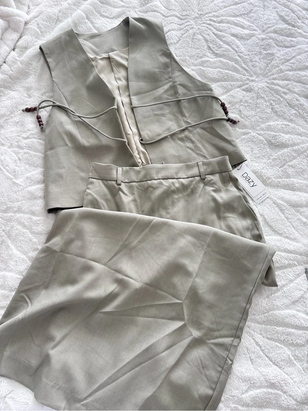 Dazy Women's Light Sage Tailored Vest & Skirt Set